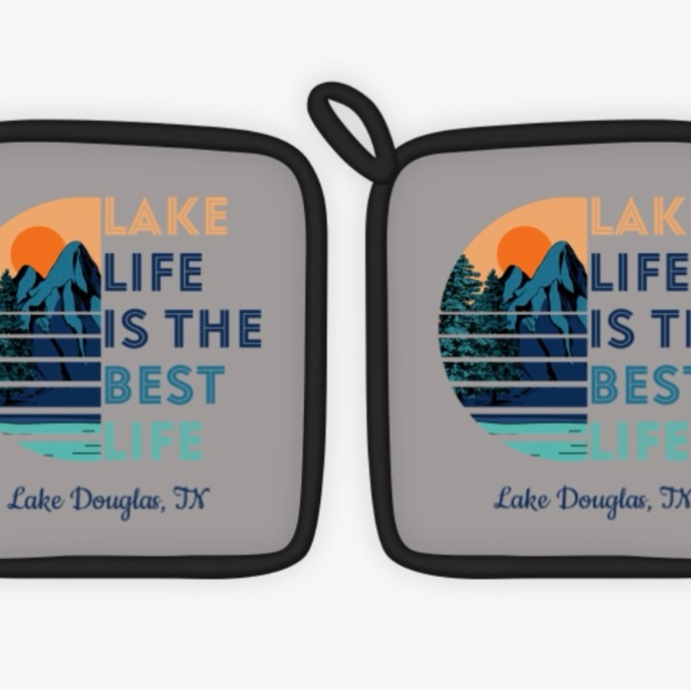 Gray Pot Holders with Lake Life Design